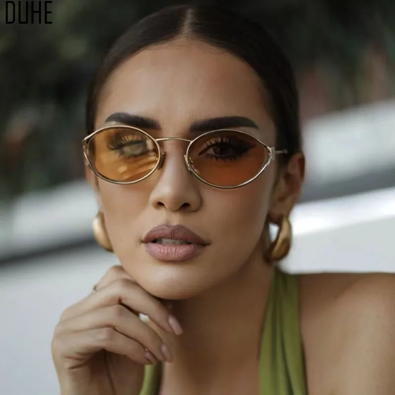 Retro Oval Metal Small Frame Sunglasses Men And Women Hollow Design Brand Sunglasses High-End Luxury Versatile Sunglasses UV400