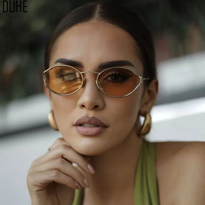 Retro Oval Metal Small Frame Sunglasses Men And Women Hollow Design Brand Sunglasses High-End Luxury Versatile Sunglasses UV400