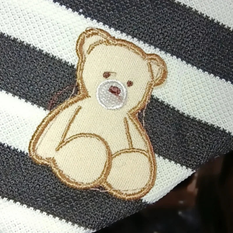 Girls Stripe Bear Polo Dress Summer Short Sleeve Flip Collar Baby Academy Style Trendy Dress Girls Aged 2-10