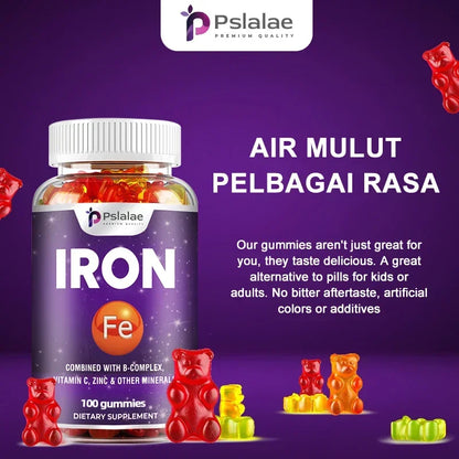 Iron Gummies - Contains Vitamin C To Support Red Blood Cell Production and Energy Levels, Improve Anemia, and Enhance Immunity