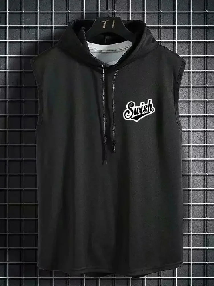 New Summer Hooded Sweatwear New Mens Short Sleeve Loose T-shirt Solid Color Lightweight Hoodie Fitness Breathable Collar Tops