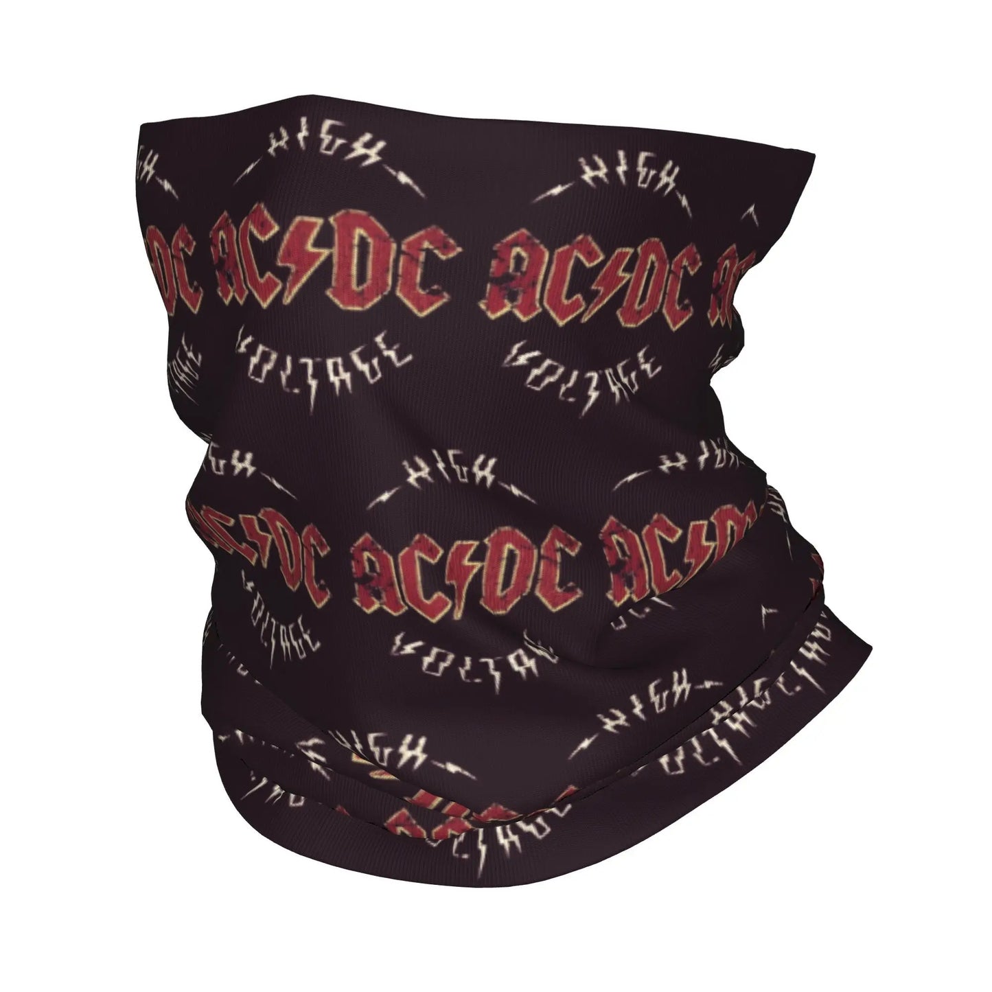 Custom Black AC DC Logo Camouflage Heavy Metal Band Bandana Neck Warmer Women Men Winter Hiking Ski Scarf Gaiter Face Cover 2 Bandana