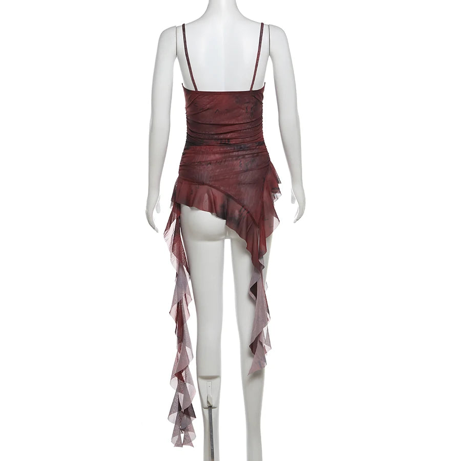 Nibber Sweet 2025 Summer Sisters Party Gradient Retro Ruffles Gentle Sexy Hot Cool Cool Women'S Thin Mini Tassel Sling Dress