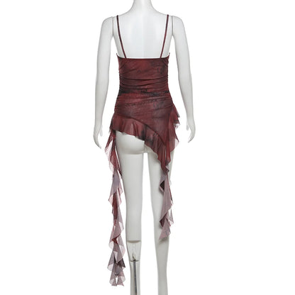 Nibber Sweet 2025 Summer Sisters Party Gradient Retro Ruffles Gentle Sexy Hot Cool Cool Women'S Thin Mini Tassel Sling Dress