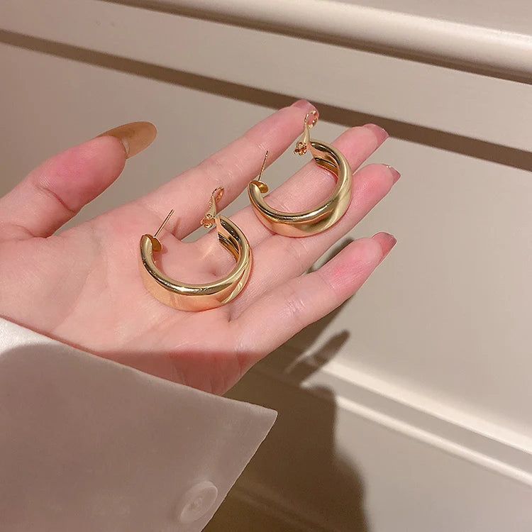 Trendy Gold Plated Geometric Gear Shape Circle Hoop Earrings for Women Girl Fashion Zircon Jewelry Buckle Type Badiee Stylez