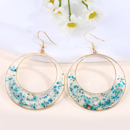 New In Earrings Dried Flower Crystal Dangle Hoop Earrings For Women Stainless Steel Diycharm Long Earring Cute Jewelry Wholesale
