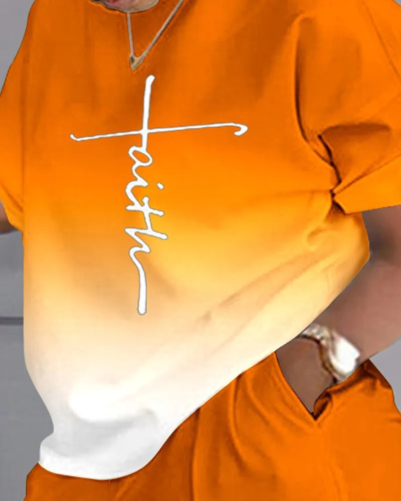 Women's T-shirt+Hot Pants Two Piece Set 2024 Summer Fashion Casual Printing Quick Drying Sports Fitness Top Shorts Female Suit