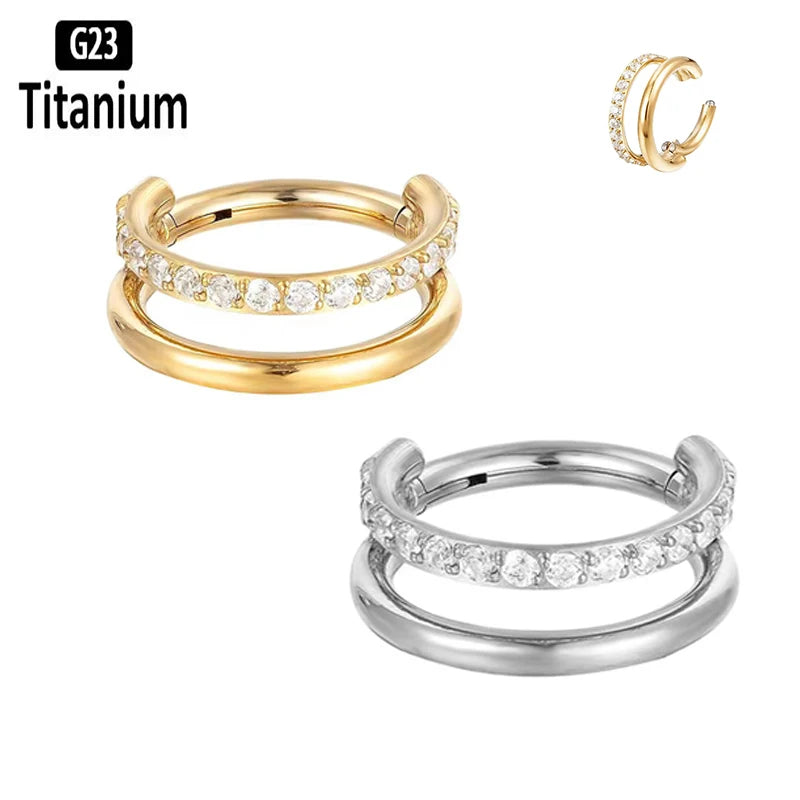 New G23 Titanium Piercing High Quality CZ Nose Ring Earrings 8/10/12mm Body Jewelry 16G ASTM f136 Titanium Nose Septum Piercings