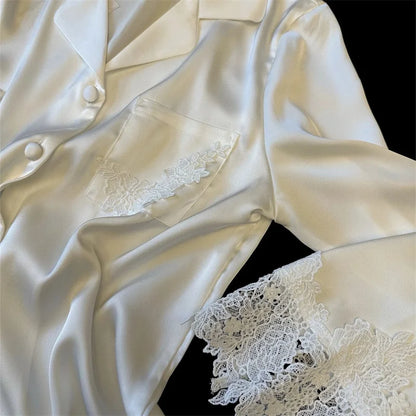 Pyjama Woman Silk Satin Sleepwear For Sleeping Clothes New Fashion Lace Home Clothing Women's Pajamas Suit Femme Nightwear