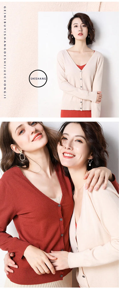 Women Cardigans 2025 Single Breasted Solid Knitted Shirt Spring Autumn Cardigan Korean Fashion V-neck Sweaters Knit Outerwear