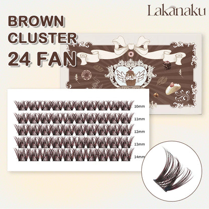 LAKANAKU Brown Cluster DIY Lashes Natural Soft Cashmere Brown Eyelashes Extension DIY False Lashes Save Time For Beginner Makeup 24 FAN D MIX(10-14)