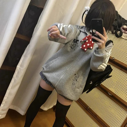 Black Cute Sweatshirts Coat Women's Clothing Stand Neck Zipper Jackets Y2k Tops Fashion Casual Hoodies Ropa Mujer Chic