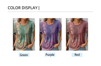 Plus Size 2024 Summer New Women's Printed Pattern Round Neck T-Shirt Short Sleeve Pullover Best for Summer