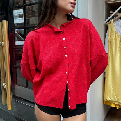 Combhasaki Women's Y2K Chic Solid Color Knitwear Cardigan Fuzzy Long Sleeve Button-down Front Closure Loose Fit Basic Sweaters