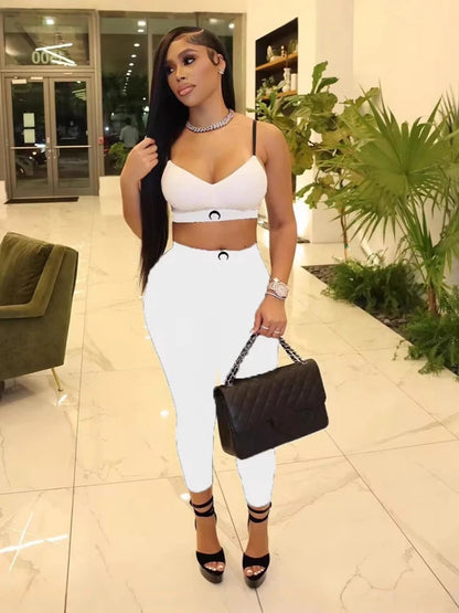 STYLISH LADY Letter Printed Workout 2 Piece Set Women Spaghetti Strap Crop Top and Skinny Pant Suits 2025 Summer Sports Outfits