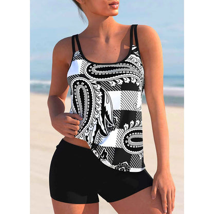 2024 Women's Sexy New Swimsuits Plus Size Printed Beachwear Summer Beach Ladies Casual Fashion Tankini Swim Wear WHITE