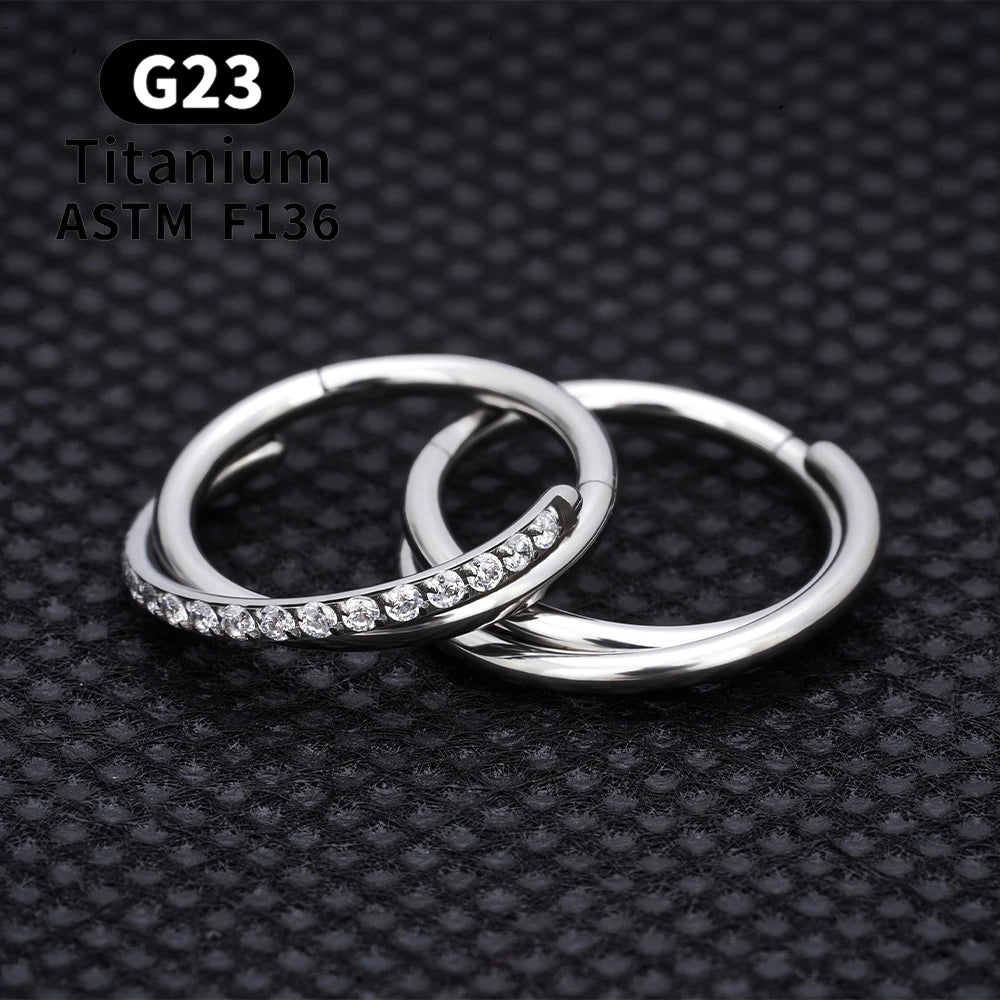 F136 G23 Titanium Nose Ring 16G Hinged Segment CZ Septum Clicke Daith Earrings Hoops Ear Cartilage Tragus Helix Piercing Jewelry