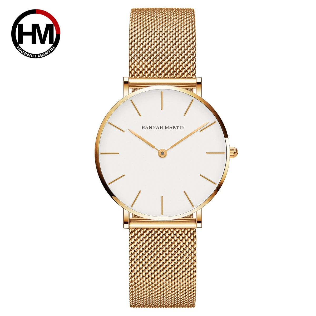 HANNAH MARTIN Brand Classic Women Quartz Watch 36mm Rose Gold Stainless Steel Mesh Strap Japanese Movement Girl Gift Wrist Watch CB36-WJJ