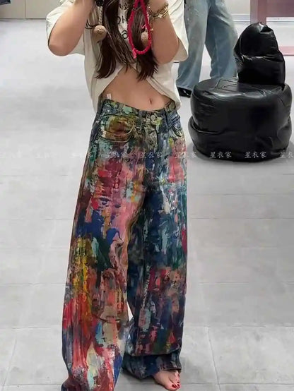 Y2k Jeans New Harajuku Hip Hop Camouflage Retro Oversize Denim Pants Fashion Women Clothing Straight Leg Wide Leg Jeans Streetwe