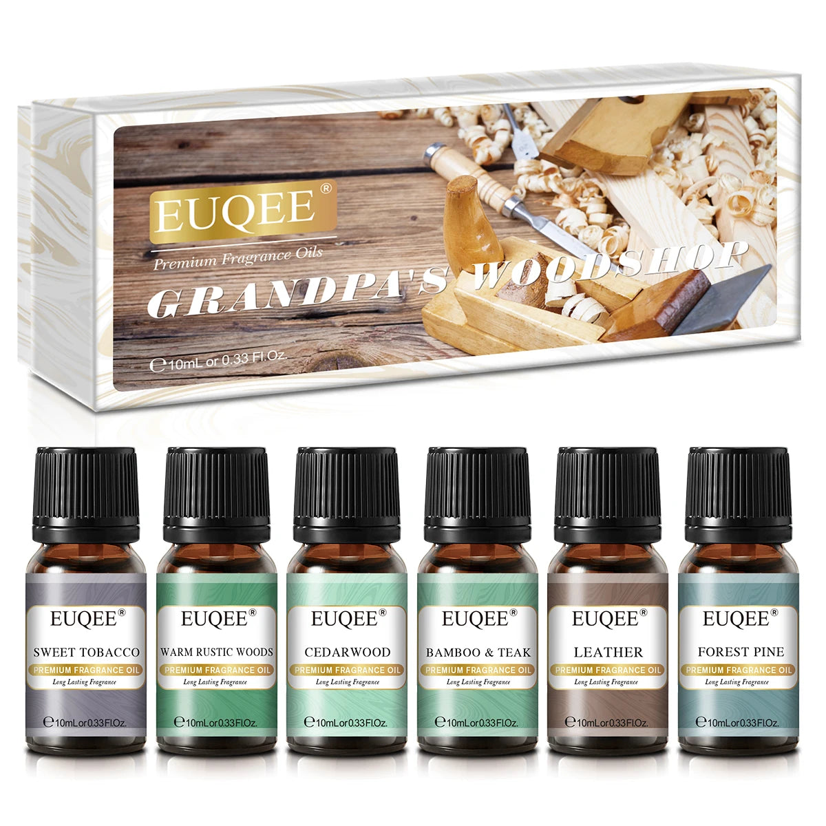 EUQEE 10ML Men's Fragrance Oil For Car Diffuser,Making Candle Leather Forest Pine Coffee Cake Cedarwood Bay Rum 1pcs/3pcs/6pcs - Badiee Stylez