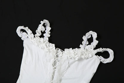 Sylcue Summer New Fashionable High Street Sweet Gentle Sexy Youth Girls Solid Color Shoulder Fringe Long Top