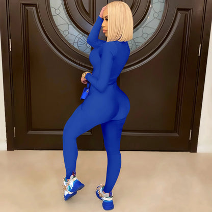 Women's Bodycon One-piece Jumpsuit Long Sleeved Big Zipper Female Casual Sport Workout Skinny Activity Wear Overalls Tops Badiee Stylez