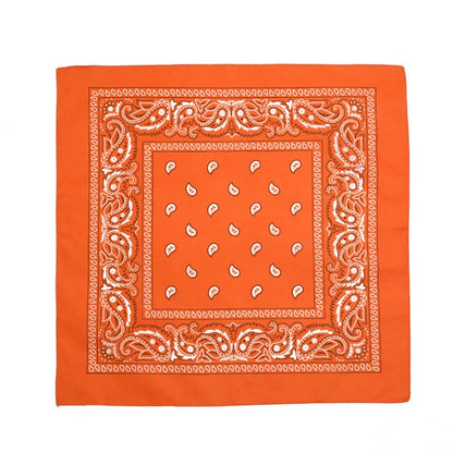 Fashion Hip Hop Bandana Kerchief Unisex Black Hair Band Neck Scarf Headwear Wrist Wraps Head Square Scarves Print Handkerchief Orange 55CM-55CM