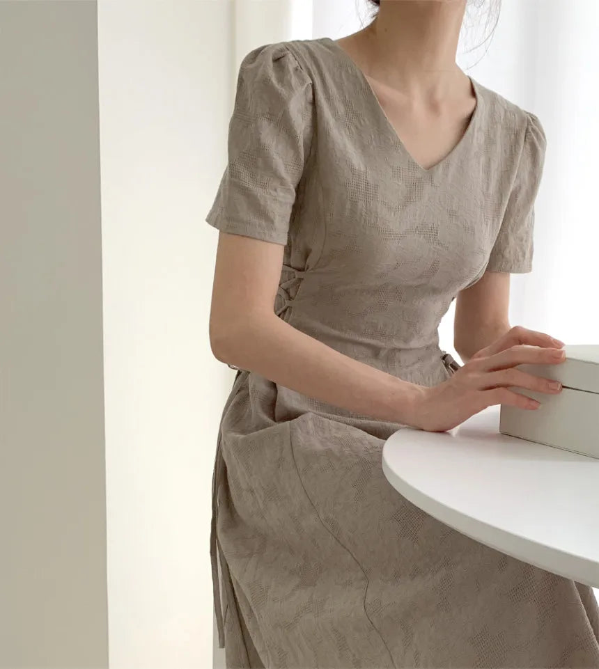 Cotton Linen Dress Long New Hot Sales Woman Short Sleeve Solid Retro Vintage Long Dresses