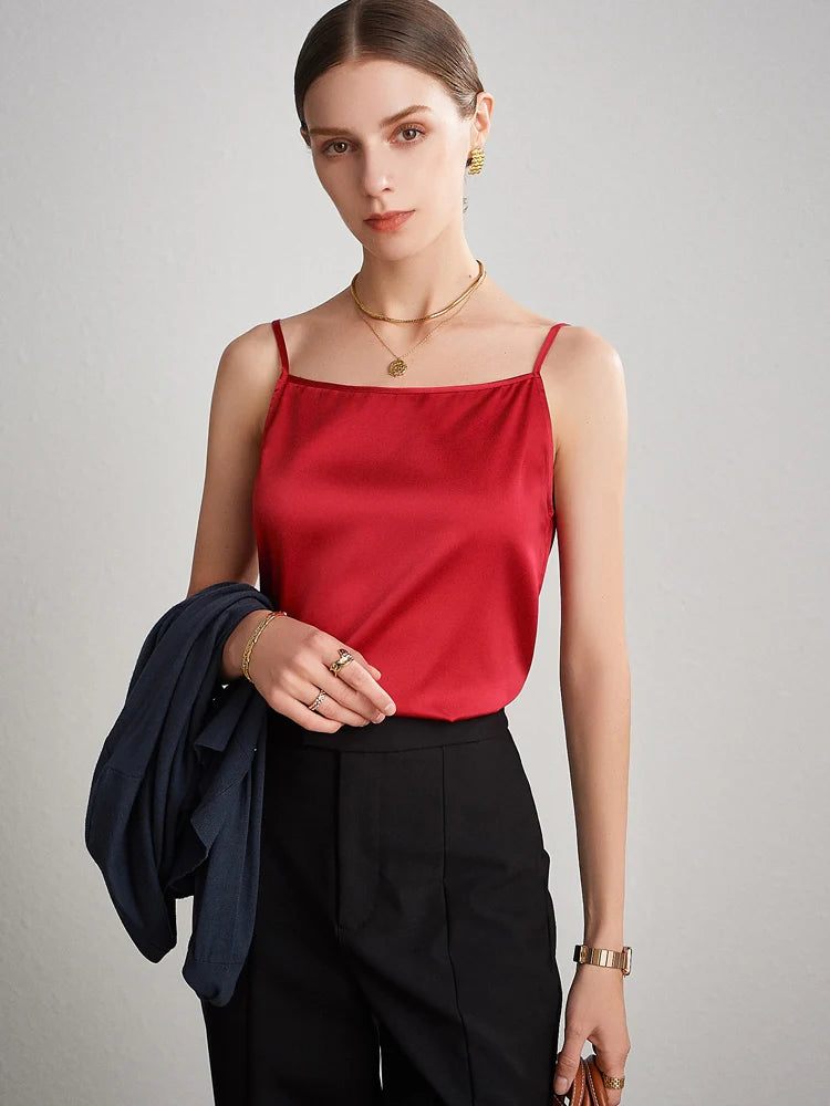 SuyaDream, Women 100%Real Silk Camisoles, 19MM, Solid Cozy Camis, 2024 Spring Summer Basic T shirts, White, Pink, Beige