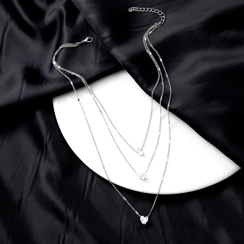 Trendy Zircon Pendant Necklace For Women Multilayer Chain Choker Fashion Female Party Shiny Jewelry Gift Badiee Stylez