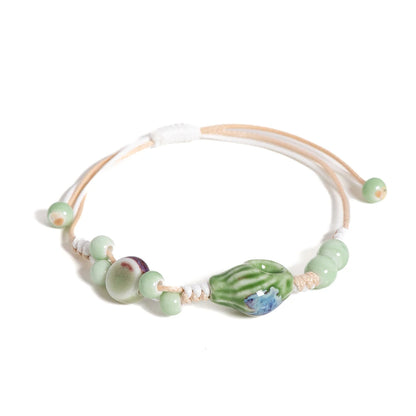 Ethnic Boho Handmade Ceramic Seashell Bracelet Adjustable Woven Vintage Jewelry Gift for Women S02-034 S02-034A