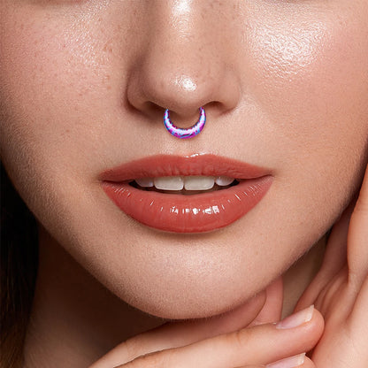 ASTM F136 Titanium 16G Moon Septum Hoop Ring Anodizing Hinged Segment Nose Clicker Tragus Helix Daith Earring Piercing Jewelry