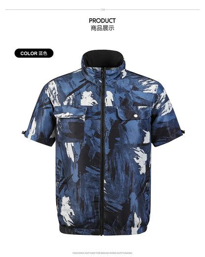Summer air conditioning clothes men's short sleeve work clothes charging refrigeration anti-heat cooling fan sunscreen clothes