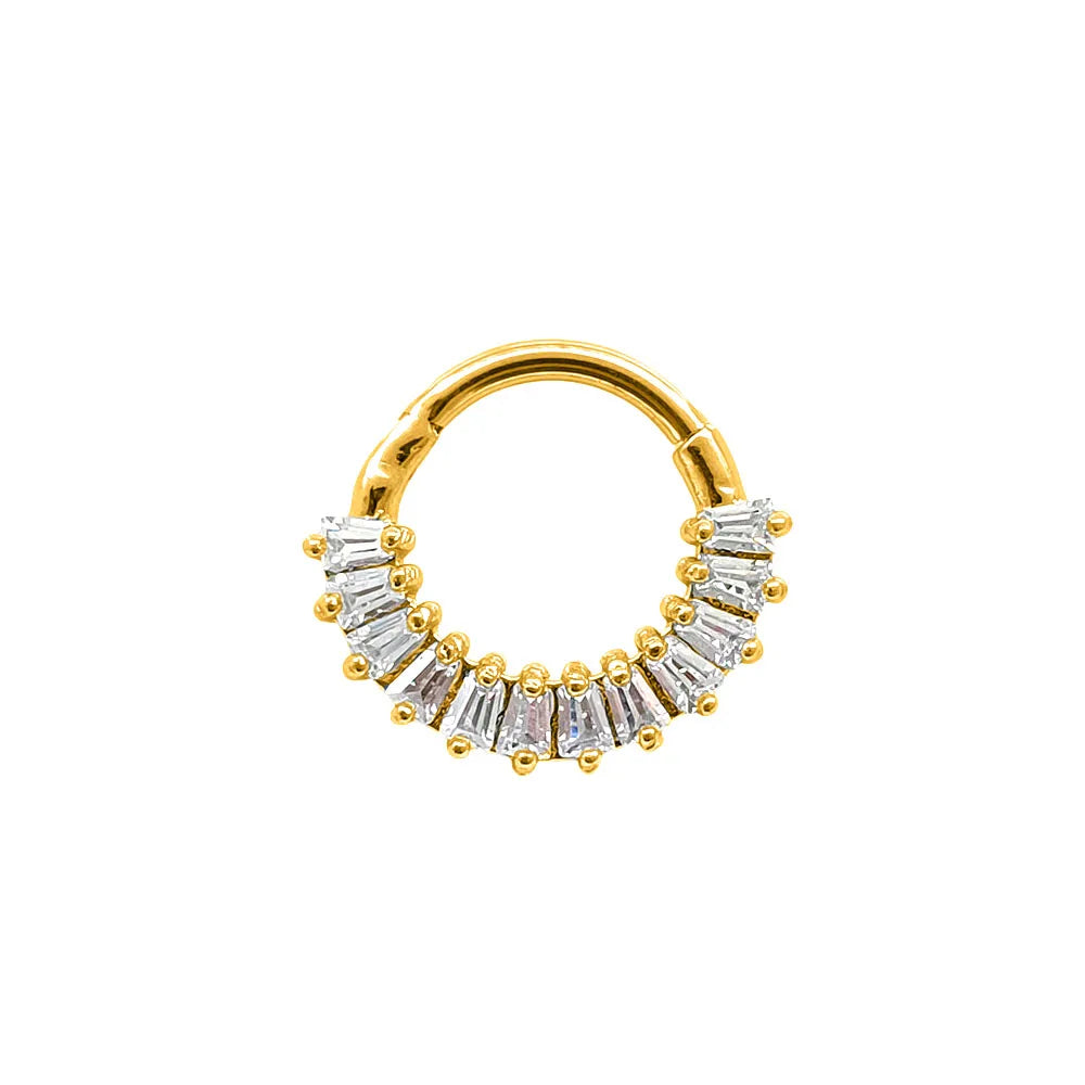 Flower CZ Zircon Septum Piercing Heart Gem Segment Nose Ring WaterDrop Daith Conch Clicker Hoop Earring 100% 316L Surgical Steel D-Gold