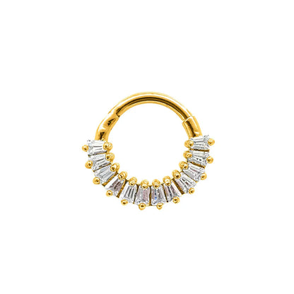 Flower CZ Zircon Septum Piercing Heart Gem Segment Nose Ring WaterDrop Daith Conch Clicker Hoop Earring 100% 316L Surgical Steel D-Gold