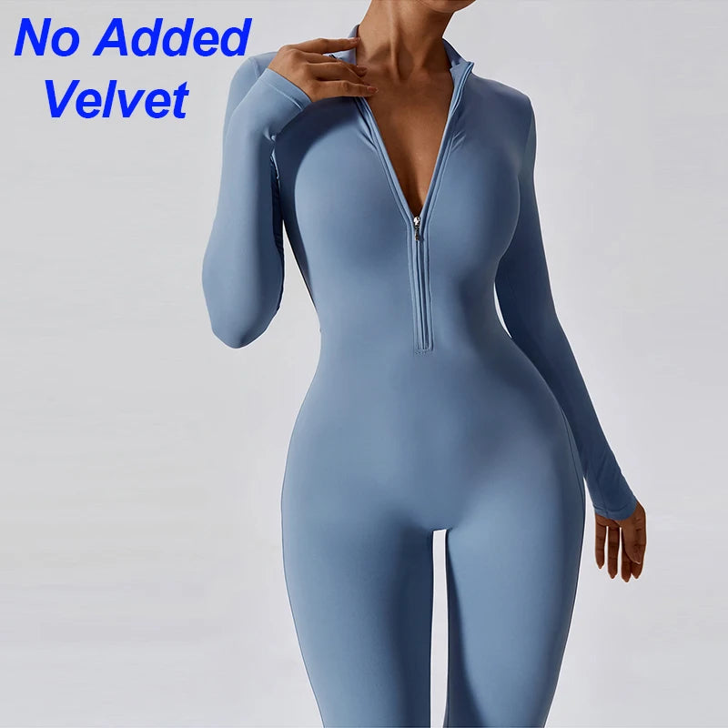 Warm Thin Fleece Jumpsuits Women's Tracksuit Winter One-Piece Sports Suit Black Fitness Jumpsuit Long Sleeves Workout Bodysuit Badiee Stylez