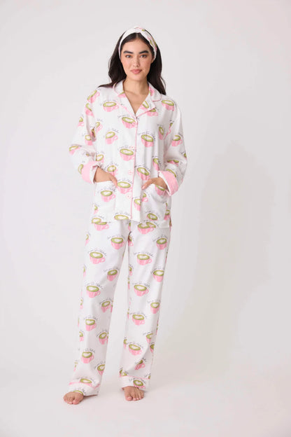 Women's Print Cotton Pajama Set Long Sleeve Autumn Winter Ladies Sleepwear 2 Pcs with Pant Single Breasted Pijama Suit Female