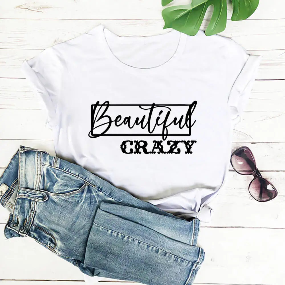 Beautiful Crazy Print Women Tshirt Women's Funny Summer Casual Short Sleeve Top Girls Weekend Shirt Holiday Tee FQ263P White