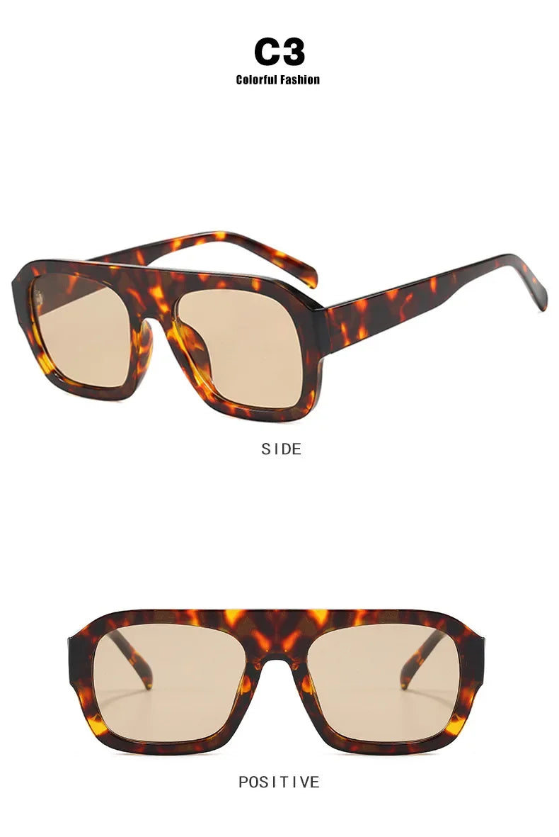 JNPCXI Fashion Square Women Sunglasses Shades UV400 Retro Leopard Tea Candy Color Gradient Men Punk Sun Glasses