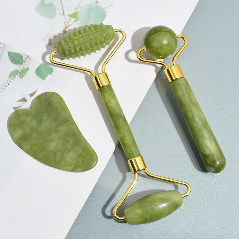 Natural Jade Roller Face Gua Sha Natural Stone Body Neck Massager Acupoint Eye Care Spa Massage Tools Massage Visage Lifting Badiee Stylez