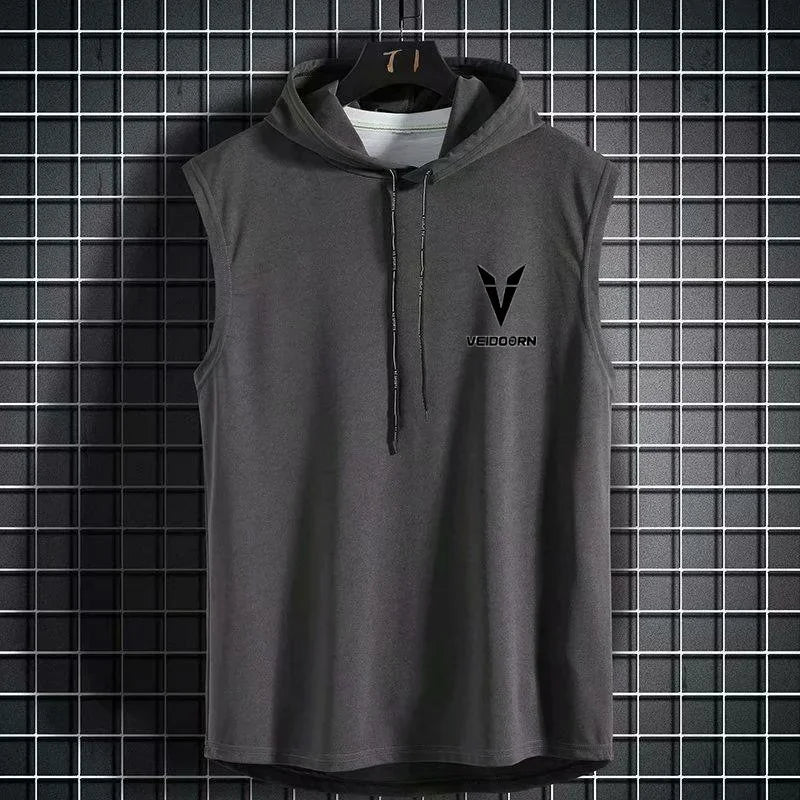 New Summer Hooded Sweatwear New Mens Short Sleeve Loose T-shirt Solid Color Lightweight Hoodie Fitness Breathable Collar Tops