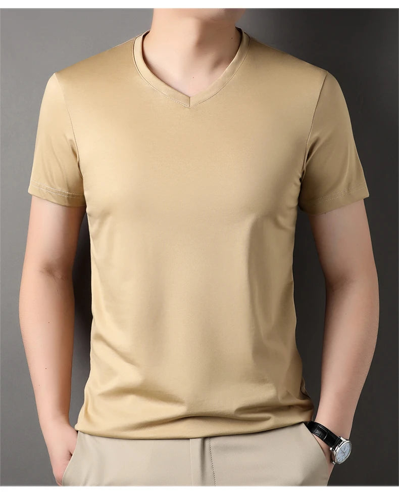 Top Grade 1.7% Mulberry Silk New Brand Tops Round Neck t Shirts For Men 2025 Summer Short Sleeve Casual Fashion Mens Clothing