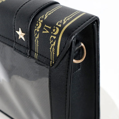 Kawaii Star Moon Badge Display Shoulder Bag Magic Book Design Transparent Window Women Messenger Bag PU Girls Ita-bag Lolita