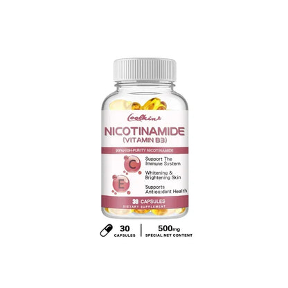 Niacinamide Whitening Capsules - with Vitamin B3, Supports Skin and Immune Health, Reduces Wrinkles and Fights Aging, Non-GMO 30 Capsules