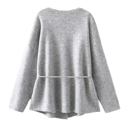 Women Solid Color Lace-up Knitted Sweater Jacket Female Cardigan with Belt Autumn and Winter Woolen Simple Cardigan Sweater