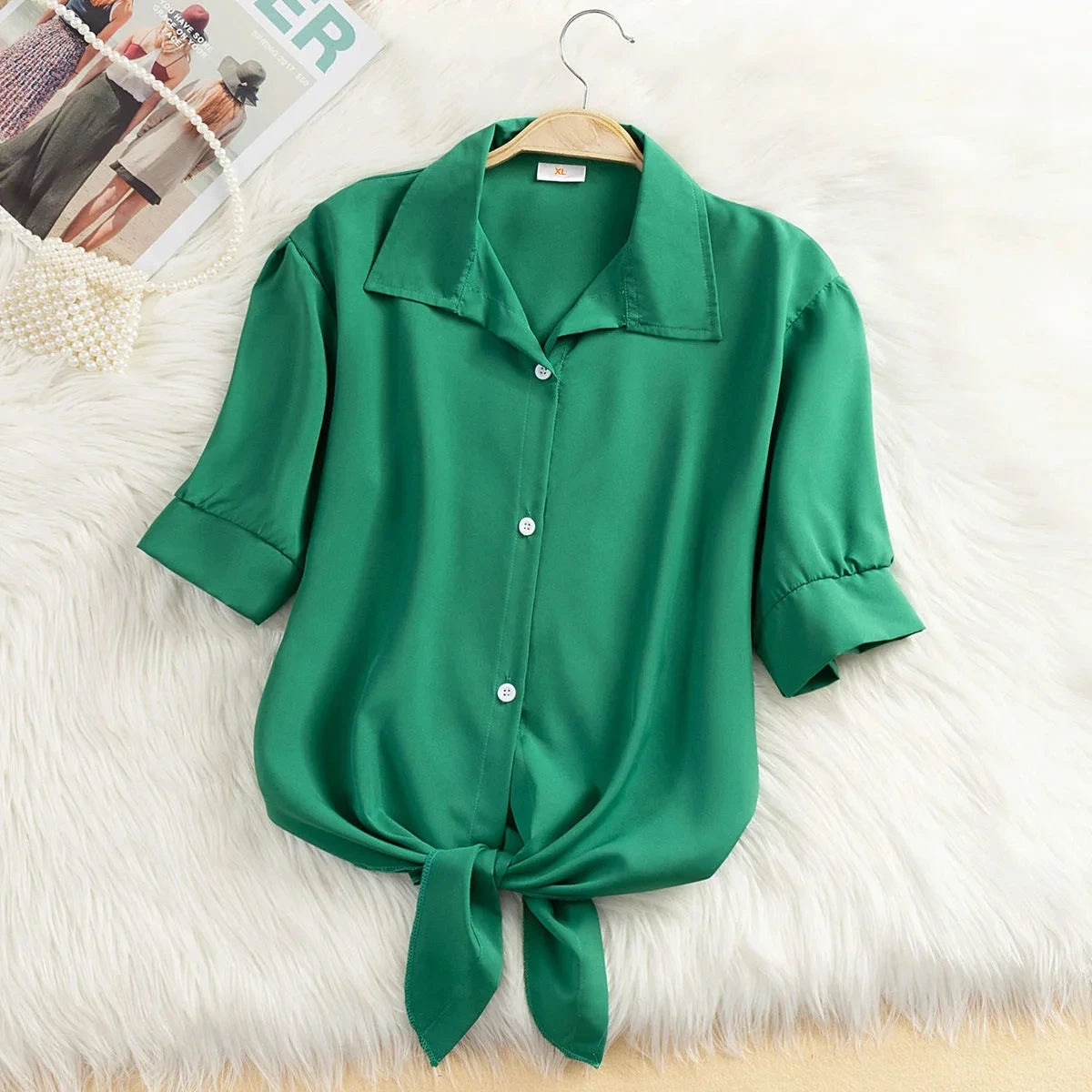 2025 New Womens Tops Fashion Women Summer Chiffon Blouse Short Sleeve Casual Shirt White Ropa Mujer Blusas Feminino green