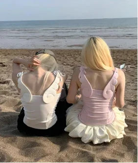 Original Art Aesthetics Design Angel Wings Splicing Sleeveless Strap Women's Y2K Korean Simple Temperament Sweet Slimming Top