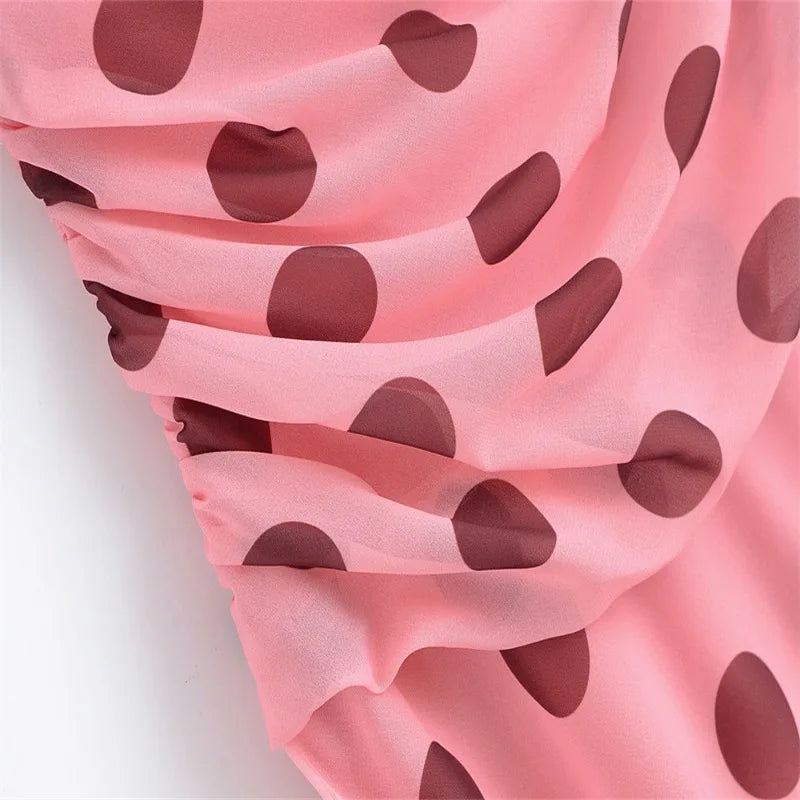 Trendix Pink Print Pleated Maxi Dress Women's Summer V Neck Sexy Backless Vintage Long Dresses 2025 Fall New Party Elegant Dress