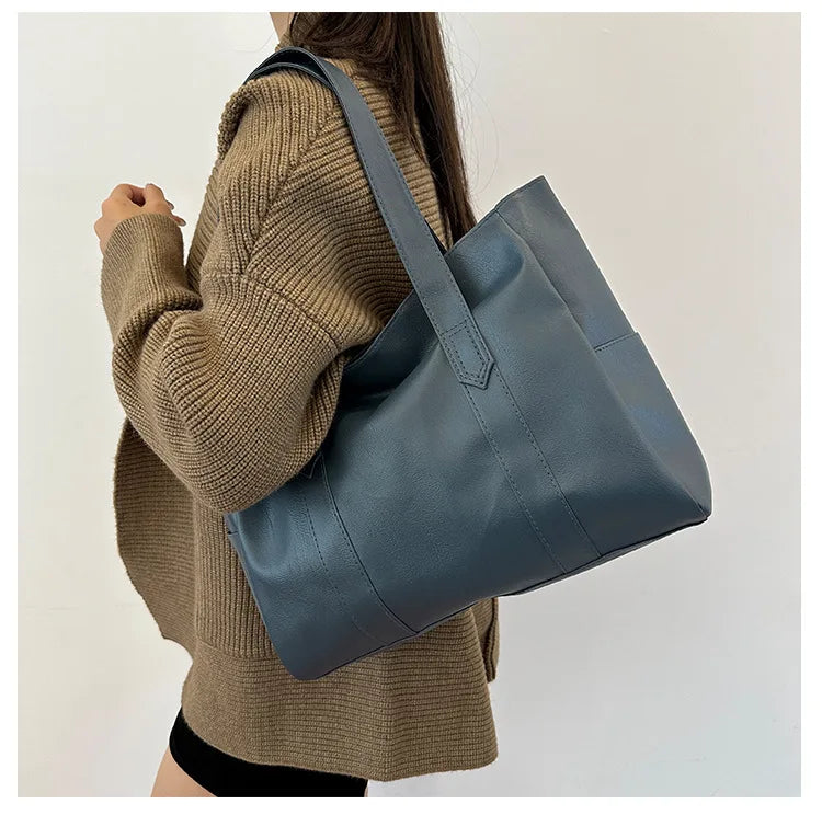 Vintage Large Capacity Tote Bag, Retro Vegan Shoulder Bag, Women's Casual Handbag For Commute ,Trendy Handbag with Soft Leather