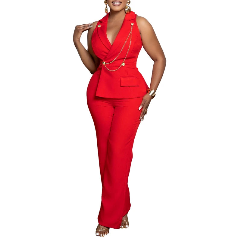 Elegant Blazer Jumpsuits Summer Clothes Women Sleeveless V-Neck Straight Pants Rompers Playsuits OL Style One Pieces Overalls Badiee Stylez